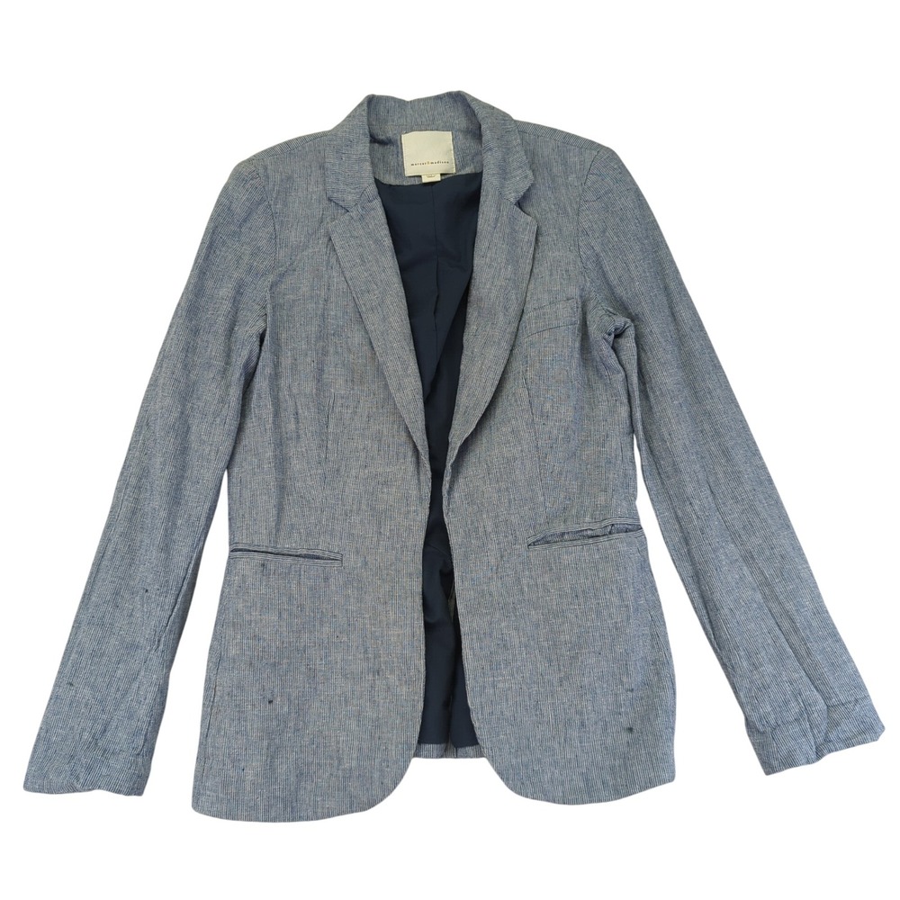 Mercer & Madison Womens Blue Striped Linen Blend Blazer Jacket Size Small